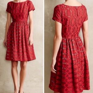 MOULINETTE SEOURS womens size 4 Rubied Red lace crochet fit and flare dress